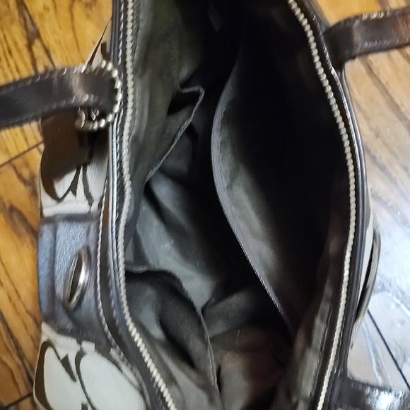 Coach Signature Zip Tote Gold/Tan/Brown Leather Trim | Like New - Picture 4 of 11